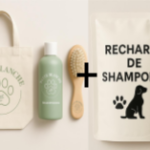 pack de goodies - tote bag - shampooing - brosse à poil - recharge de shampooing - patte blanche - salon de toilettage